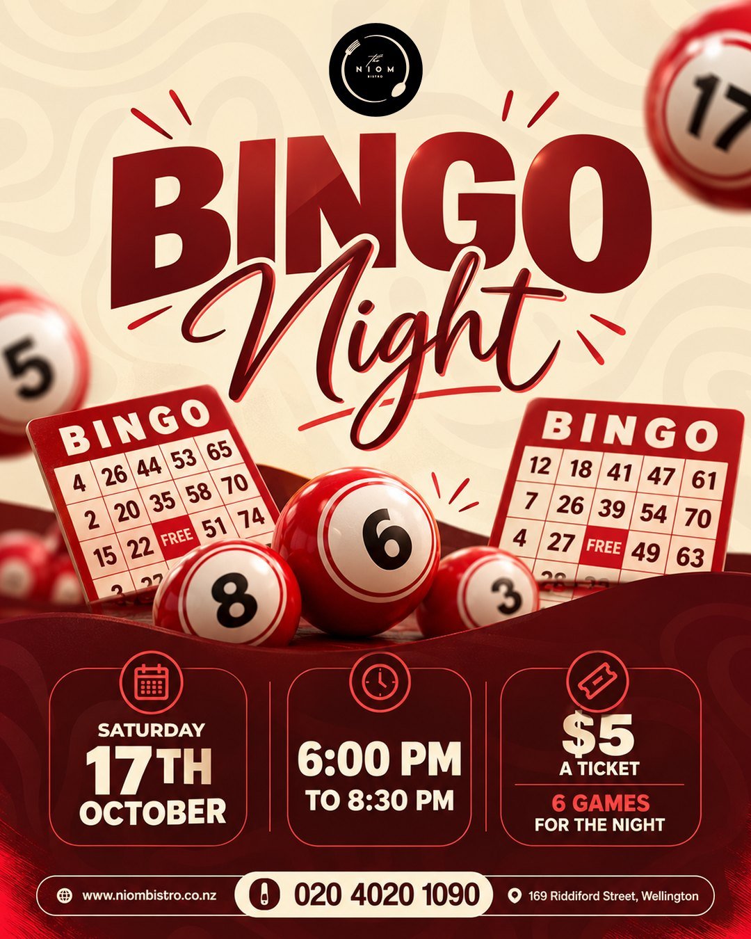 Bingo Night — Game at Niom Bistro, Newtown Wellington
