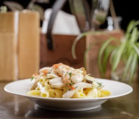 Creamy seafood pasta at Niom Bistro, Newtown